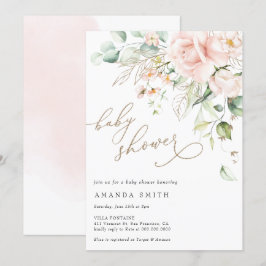 ソフトパステル赤面フローラピンクグリッターベビーシャワー 招待状