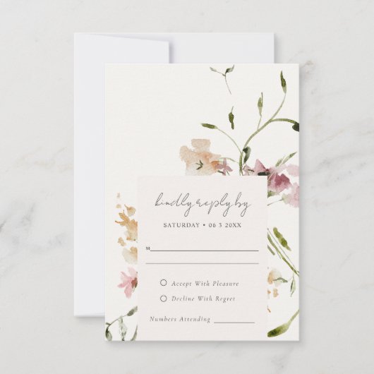 ソフトパステル赤面メドーウォーターフローラ結婚ズ 出欠カード (正面)