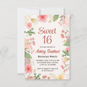 ソフトパステル金ゴールドフローラ水の色の写真Sweet 16 招待状 (正面)
