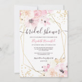 ソフトパステル金ゴールドフローラ水カラーブライダルシャワー 招待状 (正面)