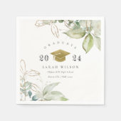 ソフトパステル金ゴールド緑葉卒業キャップ スタンダードカクテルナプキン (正面)