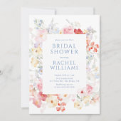 ソフトパステル開花QRコードブライダルシャワー 招待状 (正面)