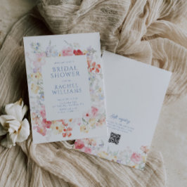 ソフトパステル開花QRコードブライダルシャワー 招待状