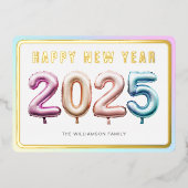 ソフトパステル2025風船ハッピーニューイヤー金ゴールド 箔シーズンカード (正面)