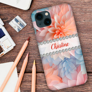 ソフトパステル3Dダリア、ダイヤモンドフレームカスタム iPhone 13ケース