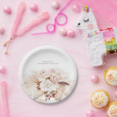 ソフトパステル パンパス グラスと花 ボーホー ペーパープレート (パーティー)