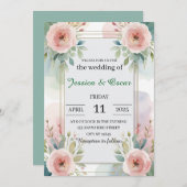ソフトパモダンステル水彩花結婚の 招待状 (正面/裏面)