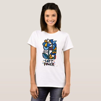 ソフトパワー ブルー アジサイ トライバル 幾何学 フラワー Tシャツ