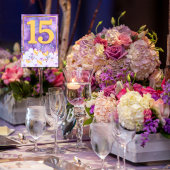 ソフトパープルおよび金ゴールドフローラ金ゴールド枠テーブルカード テーブルナンバー