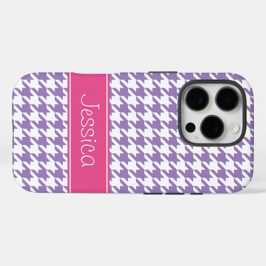 ソフトパープルとピンク千鳥格子のパーソナライズされた色 Case-Mate iPhoneケース (裏面 (横))