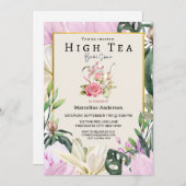 ソフトパープルとフラワーのハイティーポートレート 招待状 (正面/裏面)
