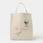 ソフトパープルとブルーの花模様かわいらしの鳥の名前 トートバッグ (裏面)