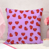 ソフトパープルにシックな愛の情熱赤いハートパターン クッション