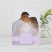 ソフトパープルの写真を使った結婚式の日時お知らせカード 招待状 (スタンド正面)