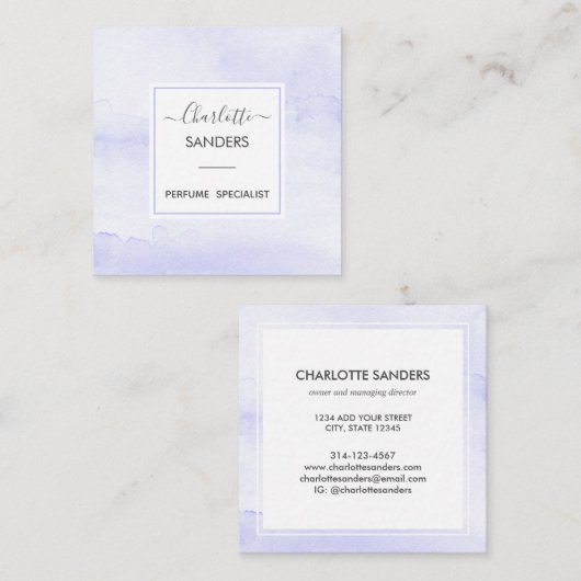 ソフトパープルの水彩の四角い名刺 スクエア名刺 (正面/裏面)