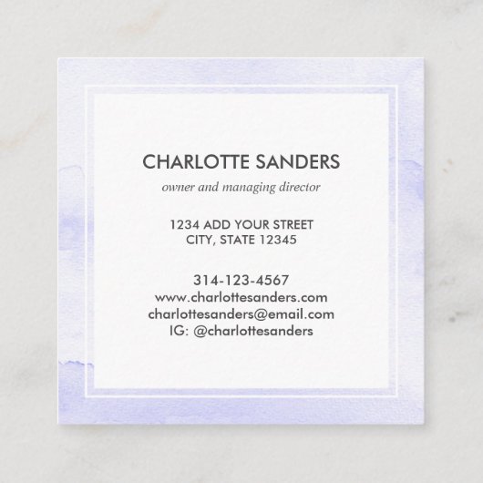ソフトパープルの水彩の四角い名刺 スクエア名刺 (裏面)