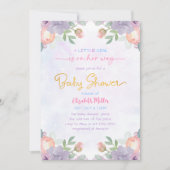 ソフトパープルウォーター色フローラベビーガールシャワー 招待状 (正面)