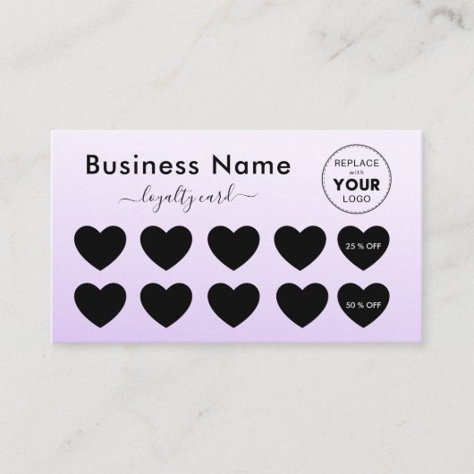 ソフトパープルグラデーション追加ロゴ割引ミニマルガーリー ロイヤリティカード (正面)