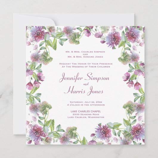 ソフトパープルサマー結婚フローラ 招待状 (正面)