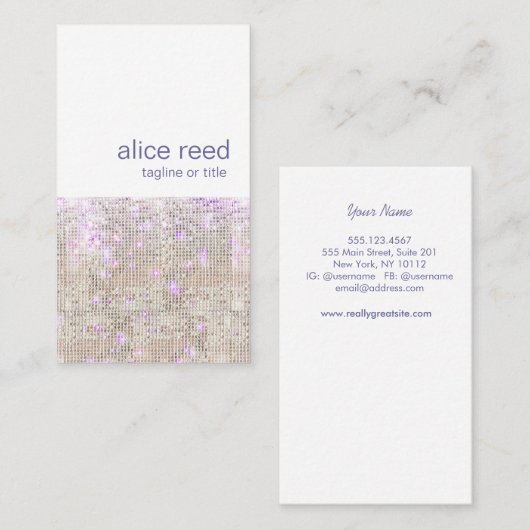 ソフトパープルシルバーシークイン美しいスタイリスト 名刺 (正面/裏面)