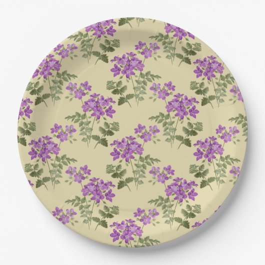 ソフトパープルバイオレットパタ淡い色のーン(アンティーク黄) ペーパープレート (正面)