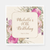 ソフトパープルピンク水彩フローラ40歳の誕生日 スタンダードランチョンナプキン (正面)