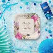 ソフトパープルピンク水彩フローラ40歳の誕生日 ペーパープレート (パーティー)