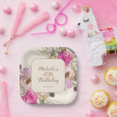 ソフトパープルピンク水彩フローラ40歳の誕生日 ペーパープレート (パーティー)