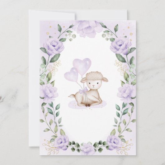 ソフトパープルフラワーラムベビーシャワー春ガーデン 招待状 (裏面)
