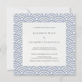 ソフトパープルブルーウェーブエレガントビーチ結婚式 招待状