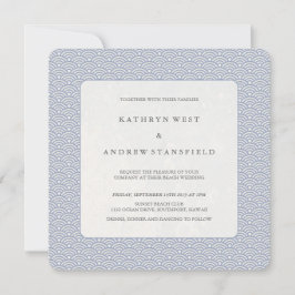 ソフトパープルブルースモールウェーブエレガントビーチ結婚式 招待状
