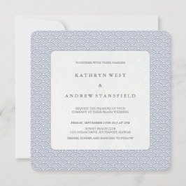 ソフトパープルブルースモールウェーブエレガントビーチ結婚式 招待状