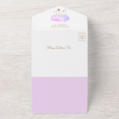 ソフトパープルムーンかわいいテディベア赤ちゃんシャワー オールインワン招待状 (外側)