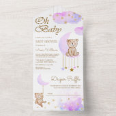 ソフトパープルムーンかわいいテディベア赤ちゃんシャワー オールインワン招待状 (内側)