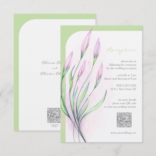 ソフトパープルユリのウェディングレセプション エンクロージャーカード (正面/裏面)