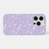 ソフトパープルラベンダー白い花柄 iPhoneケース (裏面横)