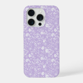ソフトパープルラベンダー白い花柄 iPhone 15 PROケース