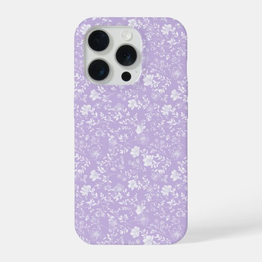 ソフトパープルラベンダー白い花柄 iPhoneケース (裏面)