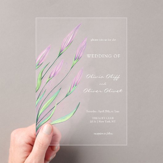 ソフトパープルリリー結婚ズ アクリル招待状 (インサイチュ (ポータブル))
