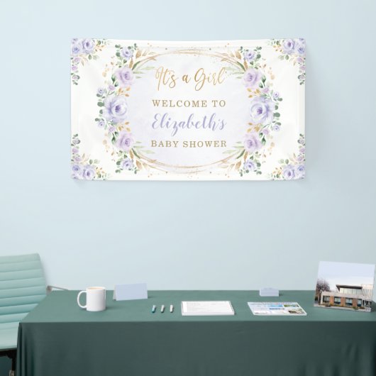 ソフトパープル水彩フローラバラシャワーへようこそ 横断幕 (トレードショー)
