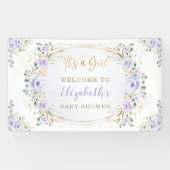 ソフトパープル水彩フローラバラシャワーへようこそ 横断幕 (横)