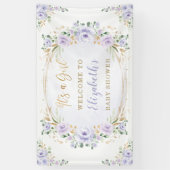 ソフトパープル水彩フローラバラシャワーへようこそ 横断幕 (縦)