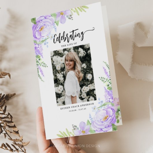 ソフトパープル花びら折葬式プログラム チラシ