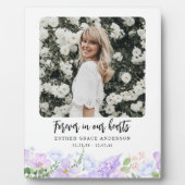 ソフトパープル花びら永遠に私たちのハート フォトプラーク (正面)