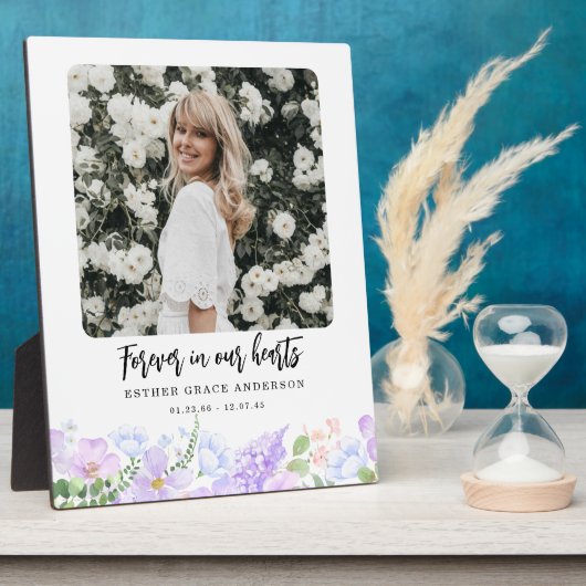 ソフトパープル花びら永遠に私たちのハート フォトプラーク (側面)