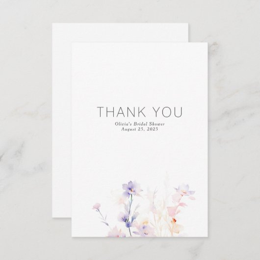 ソフトパープル花ミニマリスト小さいありがとう サンキューカード (正面/裏面)