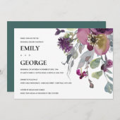 ソフトパープル薄紫フローラリハーサルディナー招待状 サンキューカード (正面/裏面)