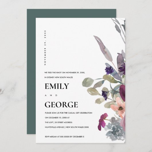 ソフトパープル薄紫フローラ私たちは結び目招待状 サンキューカード (正面/裏面)