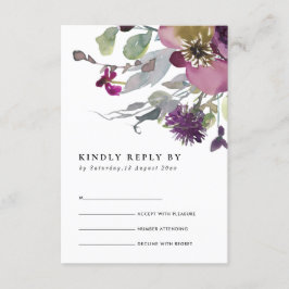 ソフトパープル薄紫水彩フローラ結婚式RSVP エンクロージャーカード