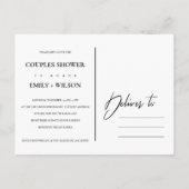 ソフトパープル薄紫水色フローラカップルのシャワー インビテーションポストカード (裏面)